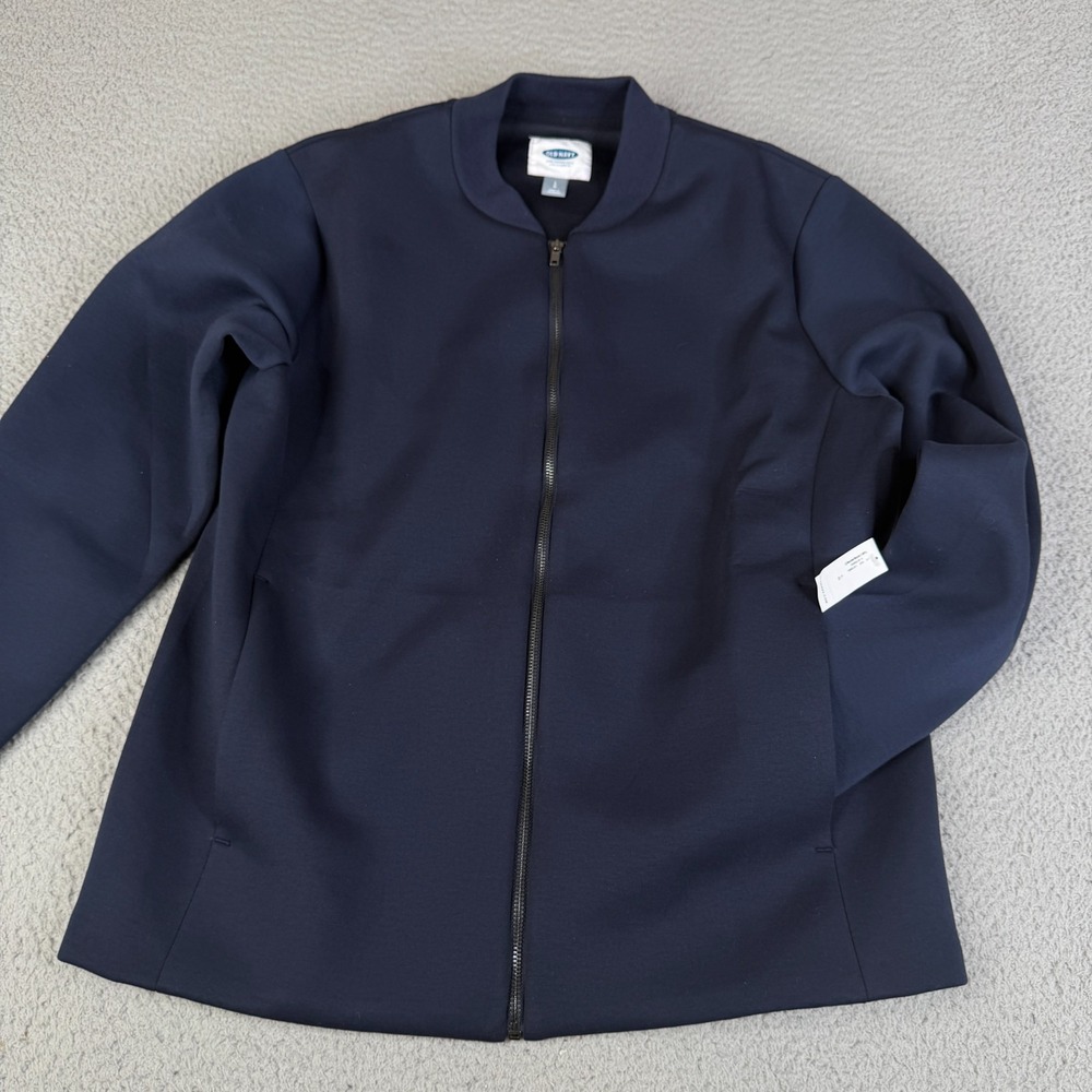 Old Navy Bomber Jacket Mens Large Navy Blue Stretch Full Zip Scuba Knit Casual